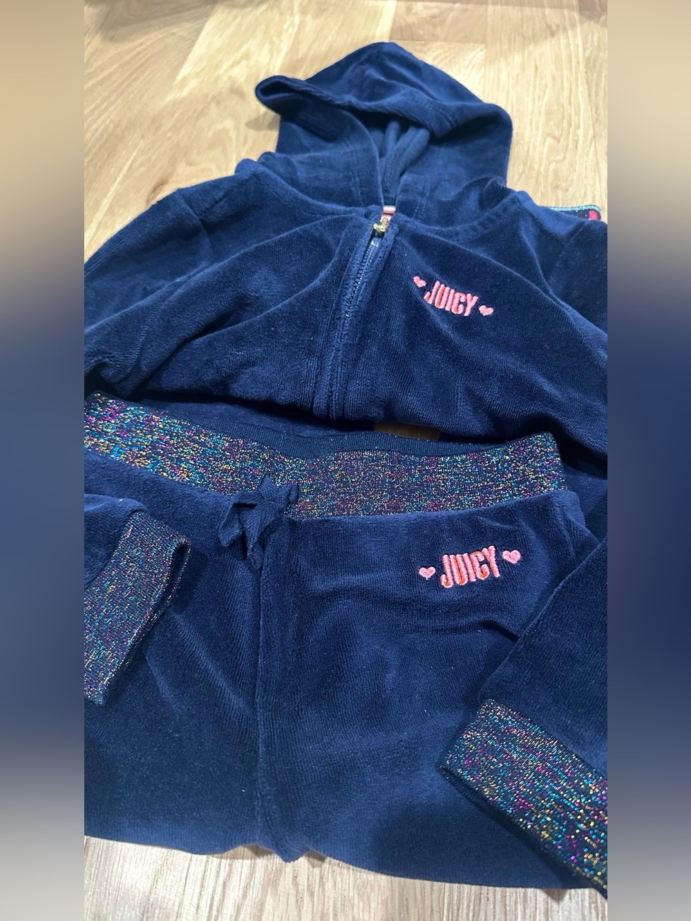 Juicy Couture Girls Navy Velour Hoodie & Joggers with Pink Logo